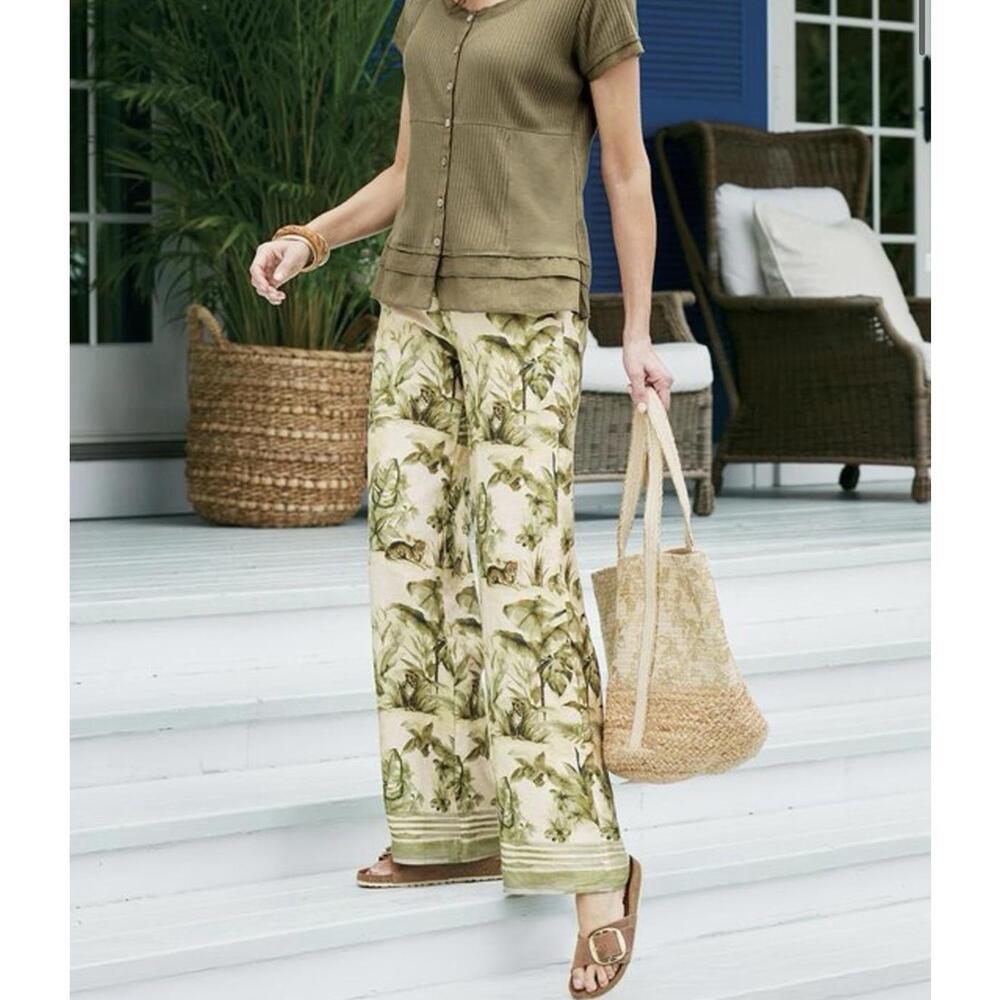 Soft Surroundings pants PM linen pull on wide leg tropical beachy vacation